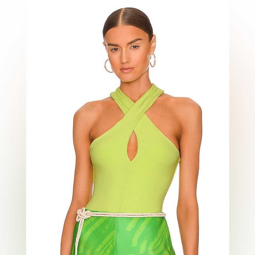 Astr Lime Green Halter Bodysuit